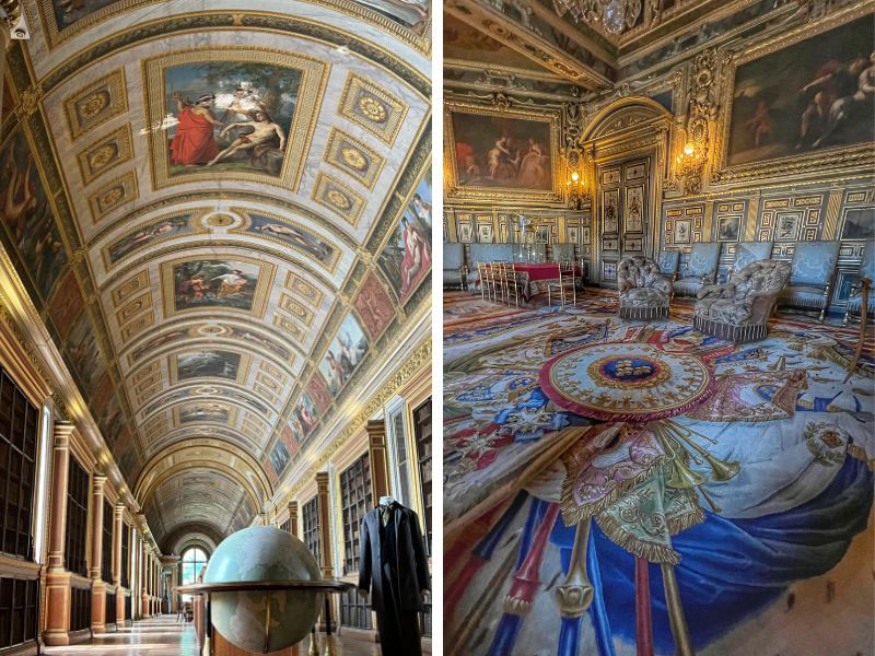 The library and carpeted rooms of the Chateau of Fontainebleau are stunning